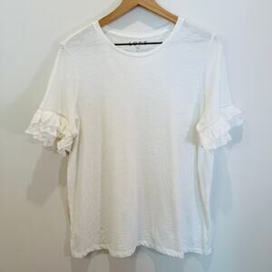 LOFT Short Sleeve Top Women's L 100% Cotton T-Shirt White Neutral Staple Piece